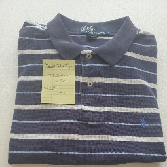 Polo by Ralph Lauren Mens Blue Polo W/Blue White Stripes Shirt Blue Pony Size L - Picture 2 of 6